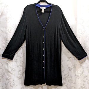 Vintage 80s Slinky Long Jacket Coat Dress 22W Stretch Periwinkle Lined Lagenlook